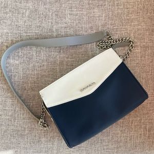 Blue and white cross body bag